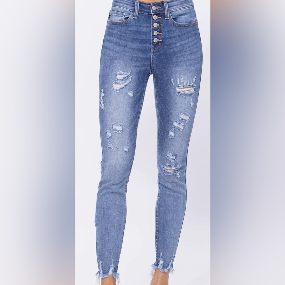 Judy blue ripped skinny fit high waist button fly jeans